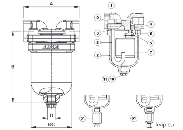 ADCA IB30S DN15-25 мм. конденсатоотводчик с перевернутым стаканом_Р1 ADCA IB30S DN15-25 мм. конденсатоотводчик с перевернутым стаканом_Р1